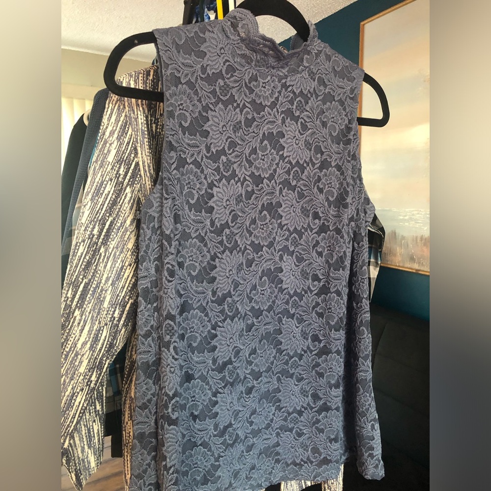 Susan Graver Stretch Lace Mock-Neck Sleeveless Top